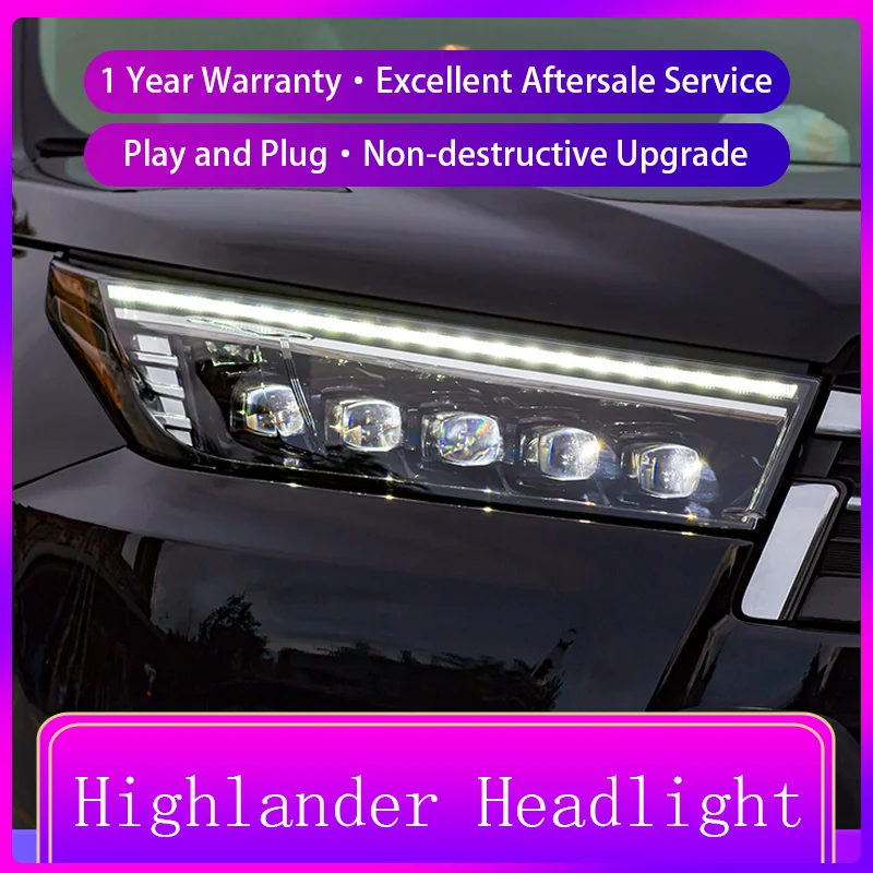 A Pair of Car Styling For Toyota Highlander 2018-2021 Front Light DRL Dynamic LED Projector Lens Headlight Automatic Accessories