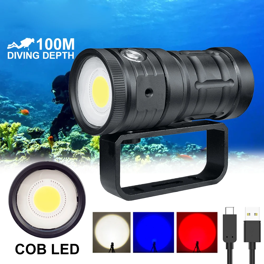 cob lanterna led 18000lm 100m mergulho profundo 100m luz subaquatica 140 luz de preenchimento tipo c recarregavel a prova dagua funnydeer d10 01