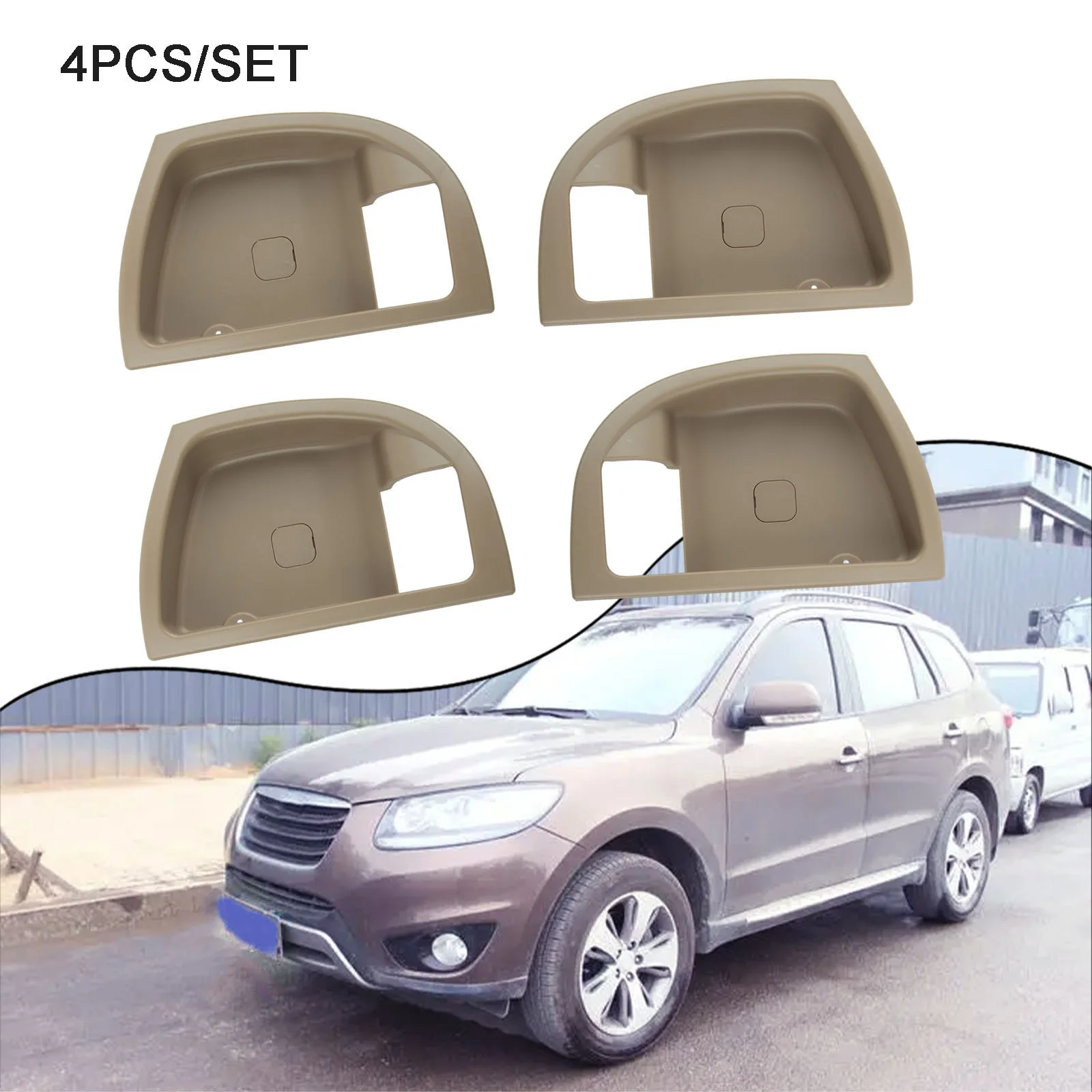 

Beige Interior Door Handle Bezel Trim Cover 4Pcs Front Rear Left Right For Hyundai Santa Fe 2007 2008 2009 2010 2011 2012