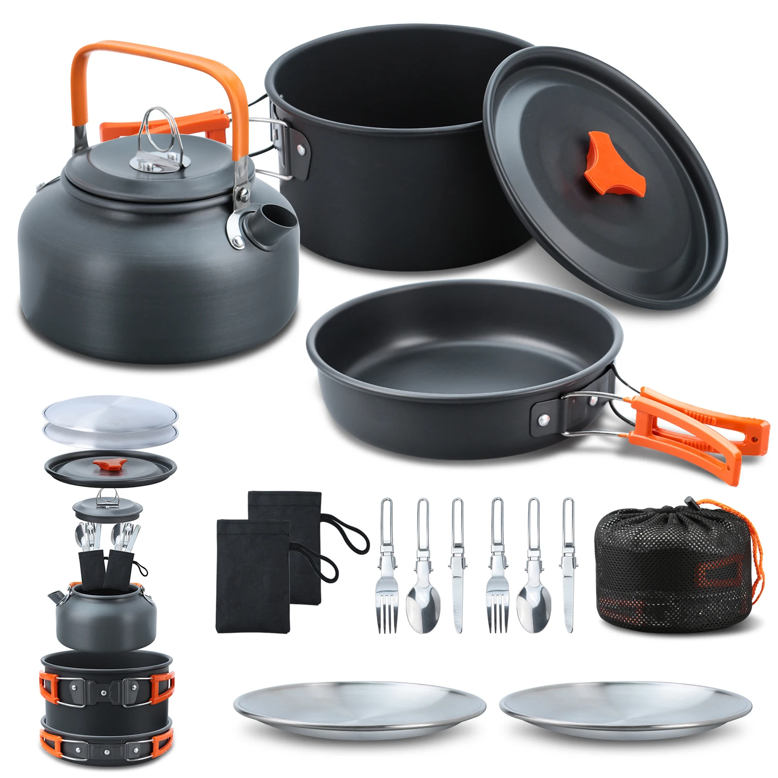 16pcs/set Camping Cookware Set Outdoor Hiking Mini Cookware Camping Backpacking Pans Set For 2-3 Person