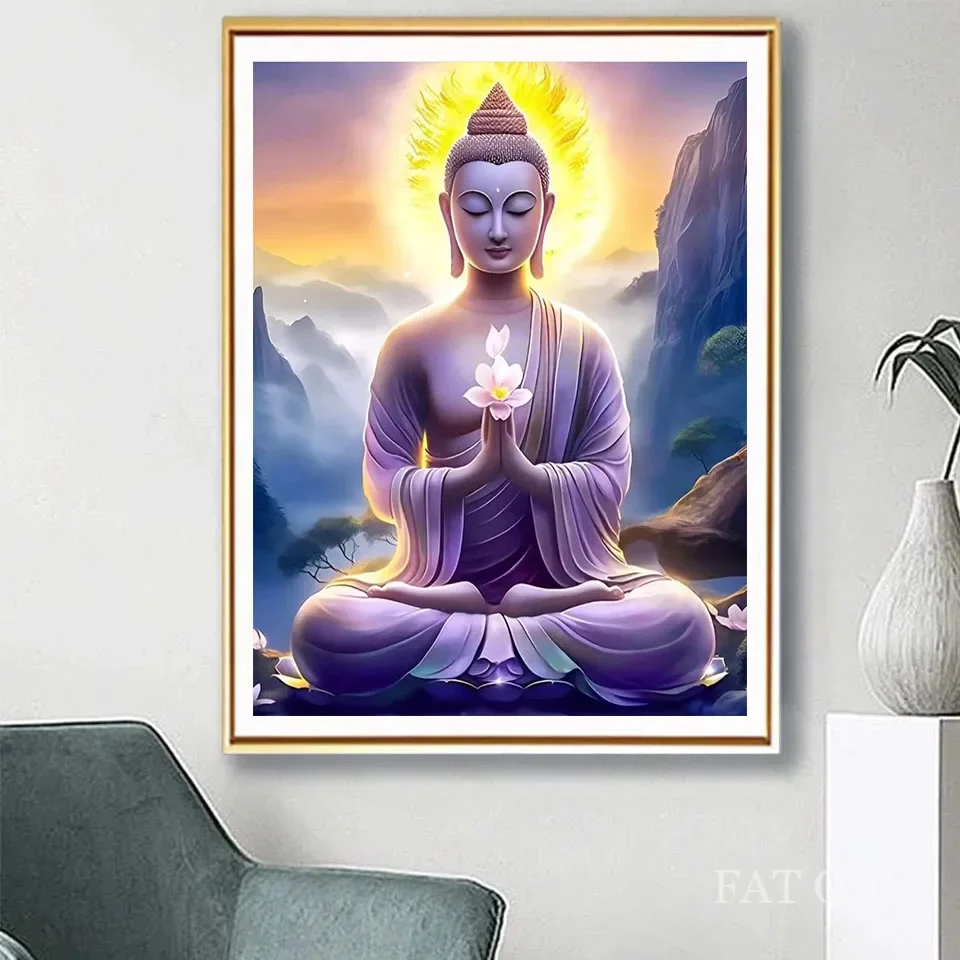 Kit pittura diamante 5D fai da te loto Buddha diamante ricamo religione arte piazza piena rotonda punto croce strass casa Deocr