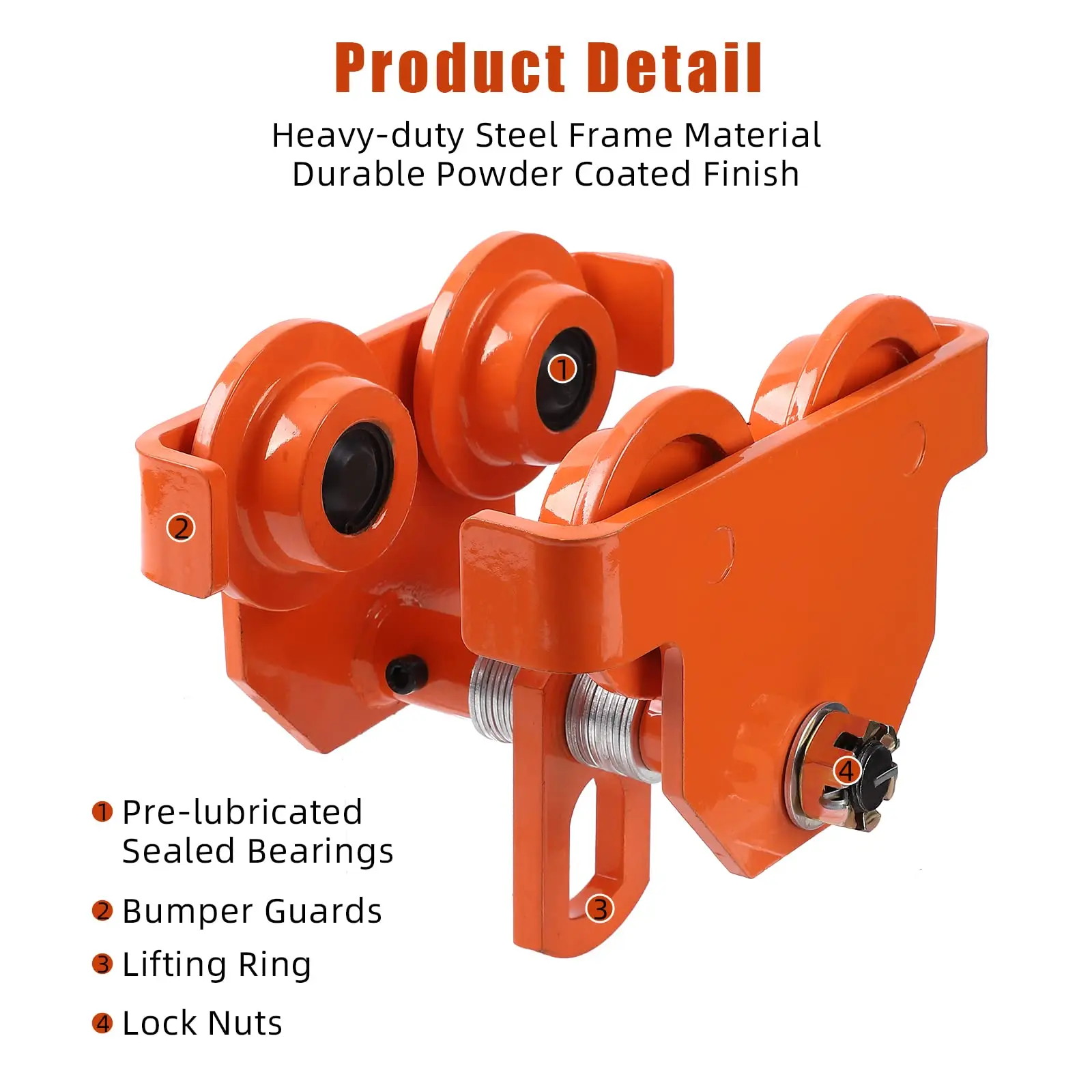 4400 LBS/2 Ton Dual Wheels Beam Trolley, 3.5-8 Inch Adjustable Width Beam Trolley, Push Manually Trolley Hoist with Dual Track R