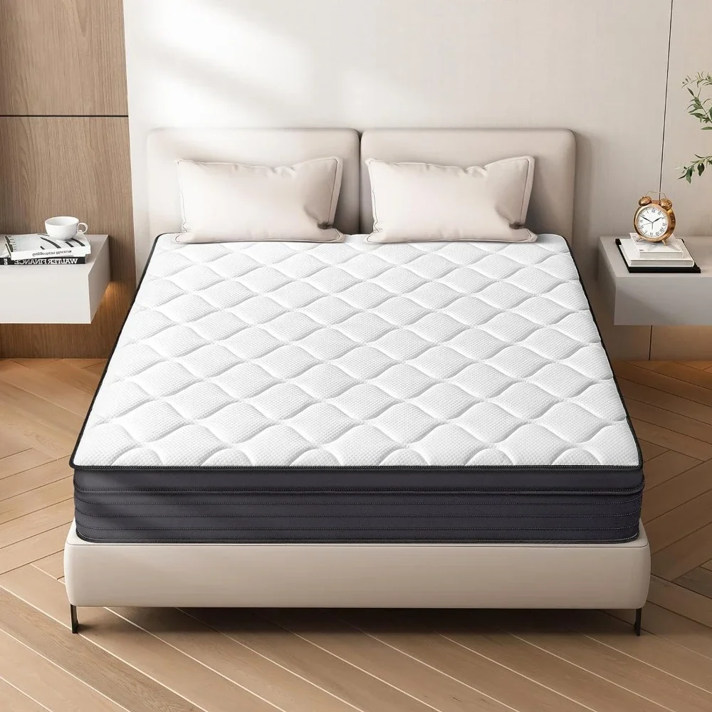 Materassi Queen Size, supporto per bordi robusto da 12 pollici e molle insacchettate, Memory Foam, materasso Queen Size da 12 pollici di media fattura