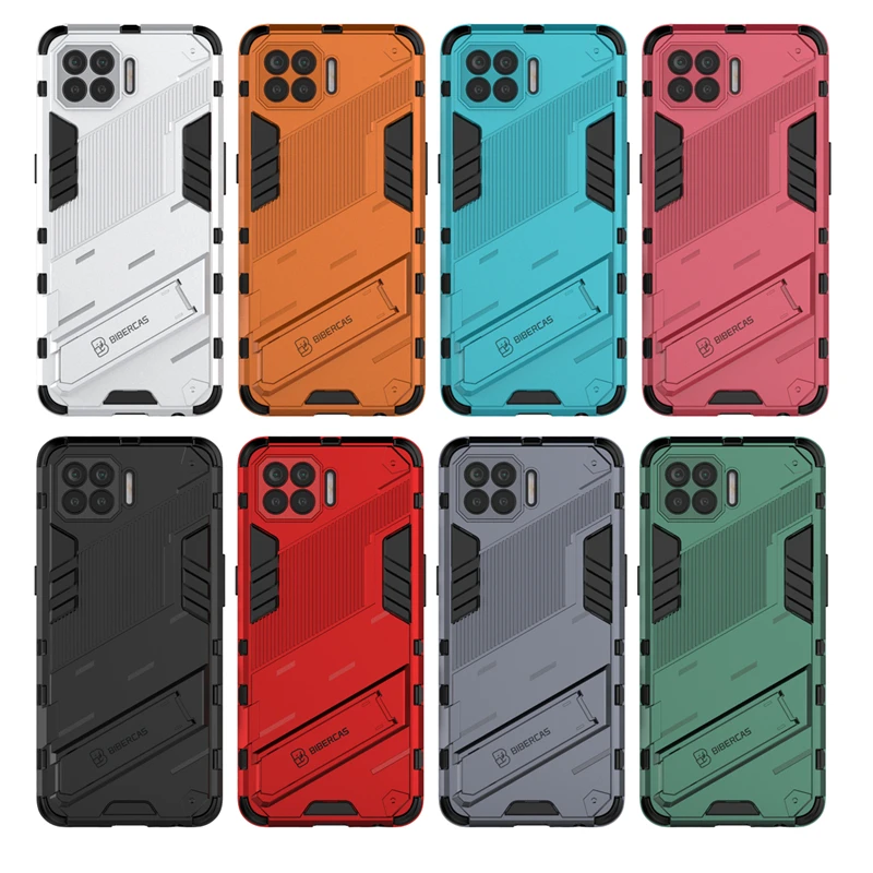 For Oppo Reno 4 Lite Case Shockproof Silicone Bumper Holder Stand Armor Hard Back Cover Reno 4 Lite Phone Case For Reno 4 Lite