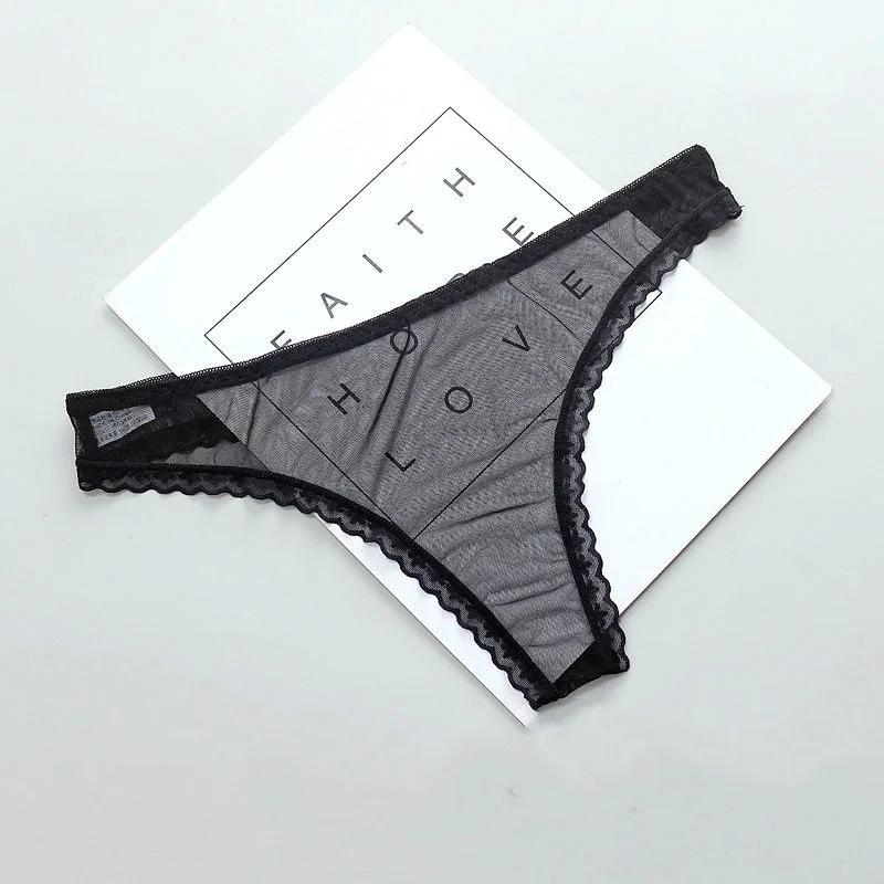 Sexy Transparent Thong Panties Women Lace See Through Crotch Mesh Bottom Sexy Seamless Low-rise T-pants Underwear Sexy Lingerie