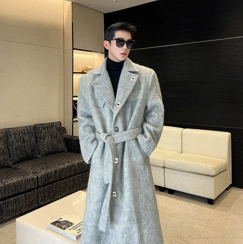 

Men's Autumn Winter Thiened Woolen Coat over Knee Length Faionable Urban Sle Single Button Closure Stand Fit Coat