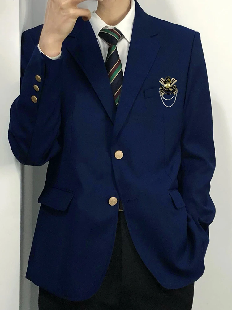 CY550 Casual Suit Dk Japanese Uniform Dark Blue Preppy Cos School Fashion Two-button Blazer Jacket Man