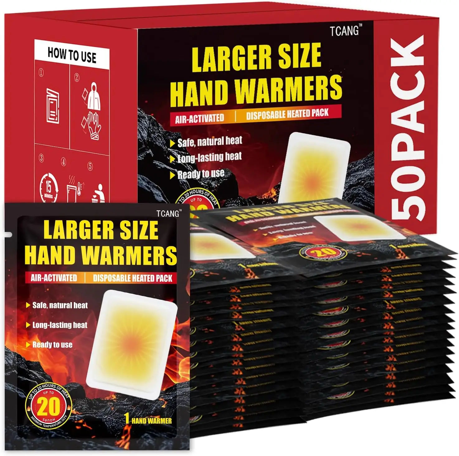 

Hand Warmers Disposable - 20H Heat, 50/100 Pack, Air Activated, Portable & Odorless for Hands, Toes, Outdoor Use