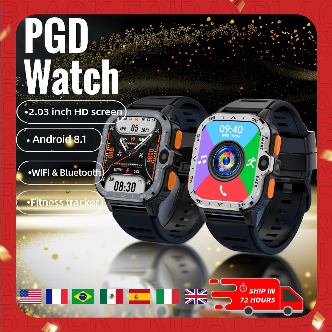 PGD SmartWatch 4G LTE GPS SIM Card Wifi NFC Dual Camera Rugged 16/64G ROM Storage Google Play Heart Rate Android Smart Watch Men