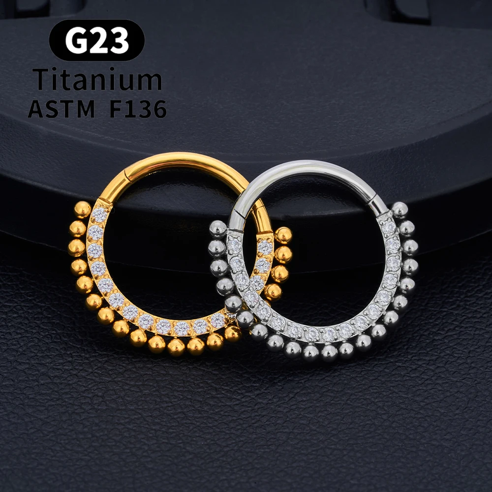 ASTM F136 G23 Titanium Septum Nose Ring Hoop Daith Heart Earring 16G CZ Hinged Segment Tragus Cartilage Helix Piercing Jewelry