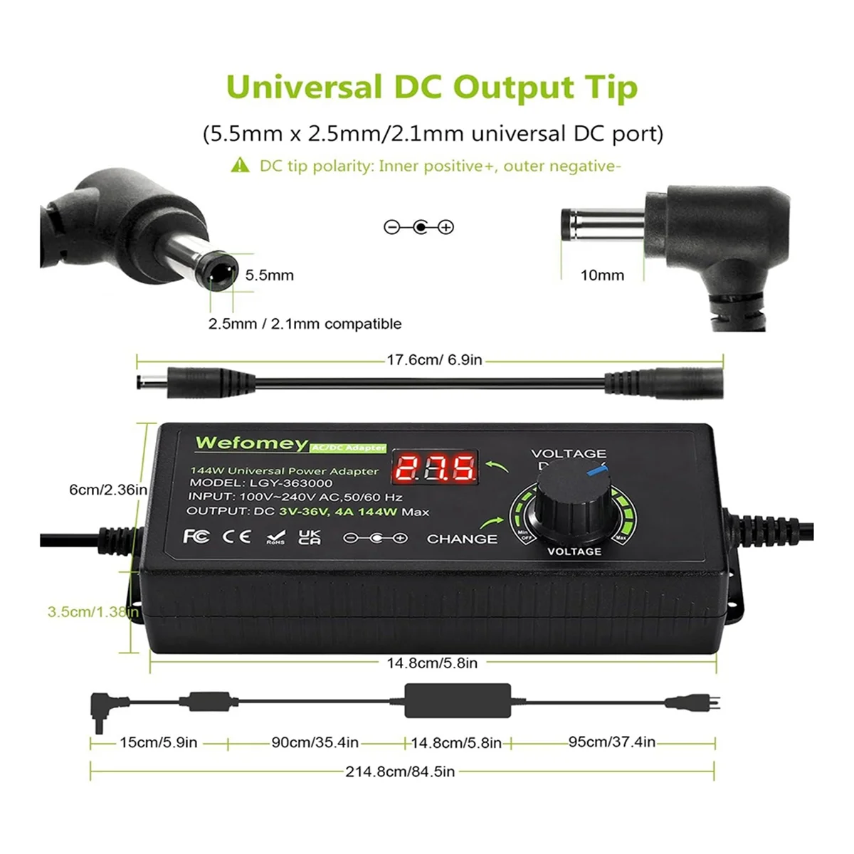 Fuente de alimentación Universal, 3-36V, 4A, 144W, 3V, 5V, 6V, 9V, 12V, 15V, 18V, 20V, 24V, 30V, 36V, conmutación Variable ajustable, enchufe europeo CA/CC