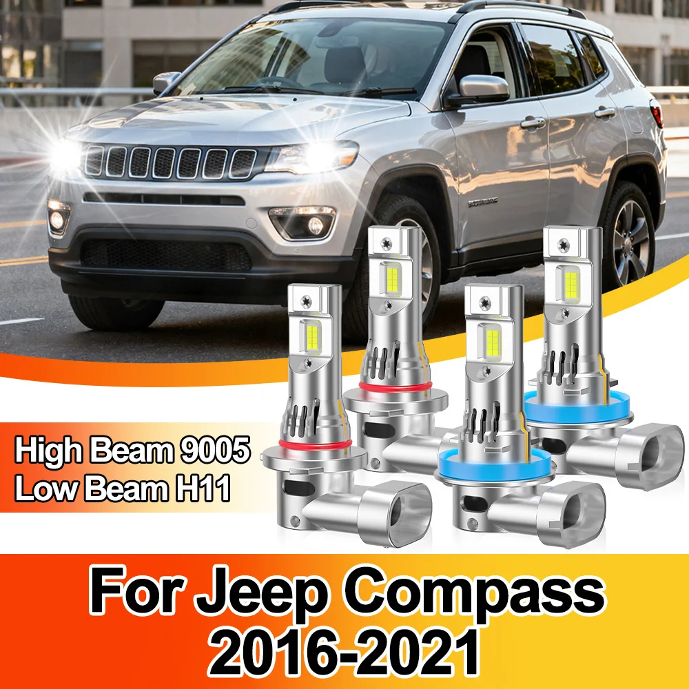 For Jeep Compass 2016-2021 9005 Hb3 LED Headlight High Low Beam Headlamps H11 Car Headlights Auto Turbo Lamp 6000K Super White
