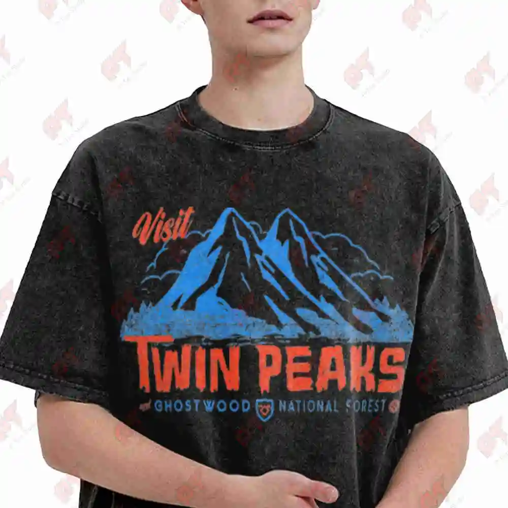 Twin Peaks Sheriff Department Iconic Logo Vintage Washed Tee Pure Cotton T-Shirt
