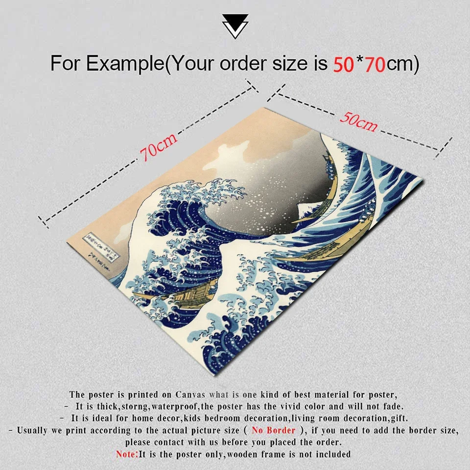 Poster The Great Wave Off Kanagawa By Katsushika Hokusai Print on Canvas Art  Wall Picture For Bedroom Room Home Decor Gift