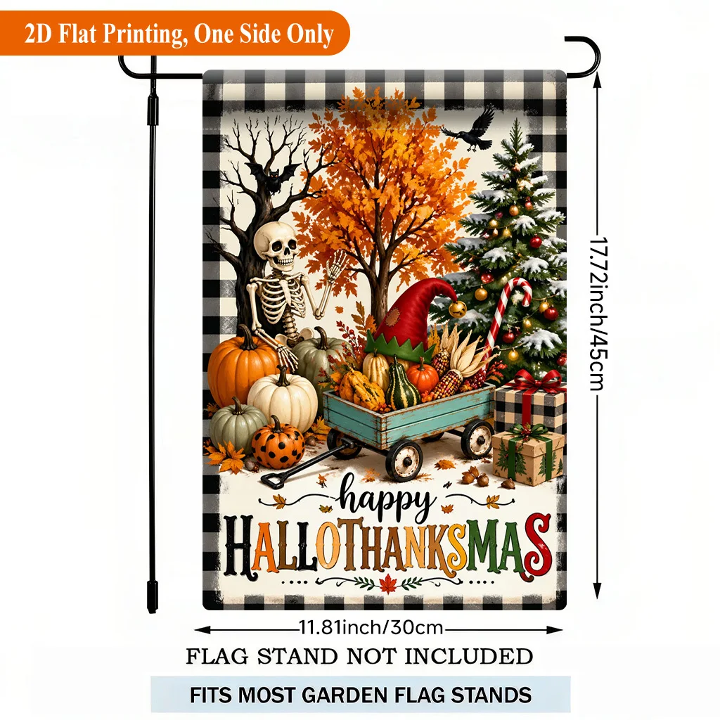 2D Flat Garden Flag 1 Piece, Pumpkin Tree and Holiday Element Combination Single-sided Polyester Garden Flag