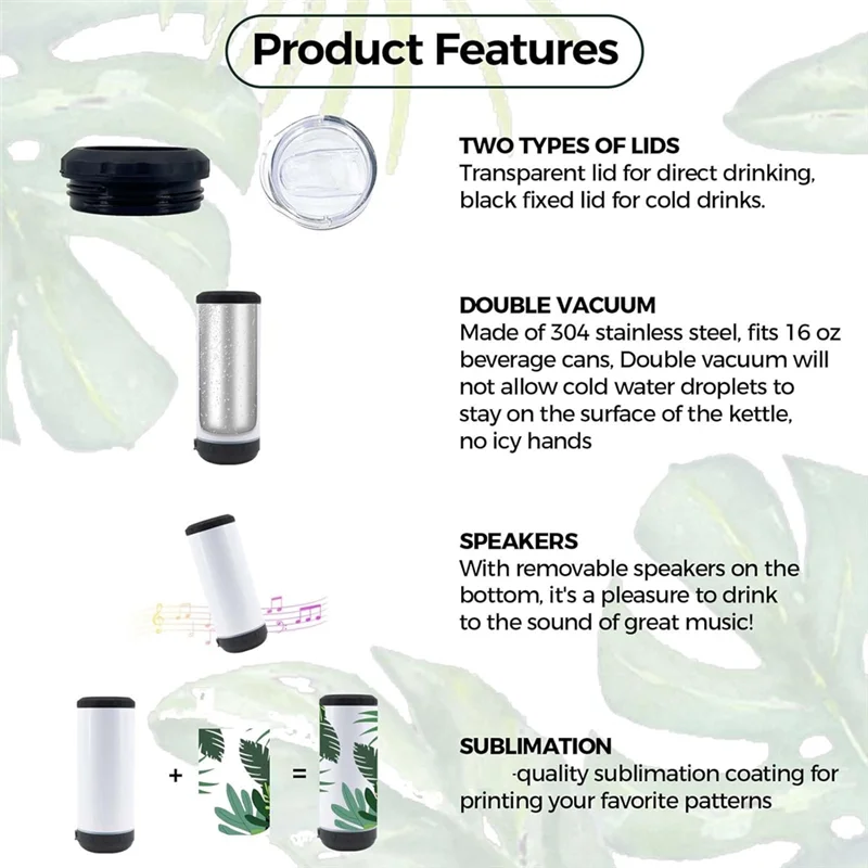 1 упаковка, сублимированный пустой Bluetooth-динамик на 16 унций, изолированный из нержавеющей стали, 4-в-1, может охлаждаемый держатель для пива, простая установка