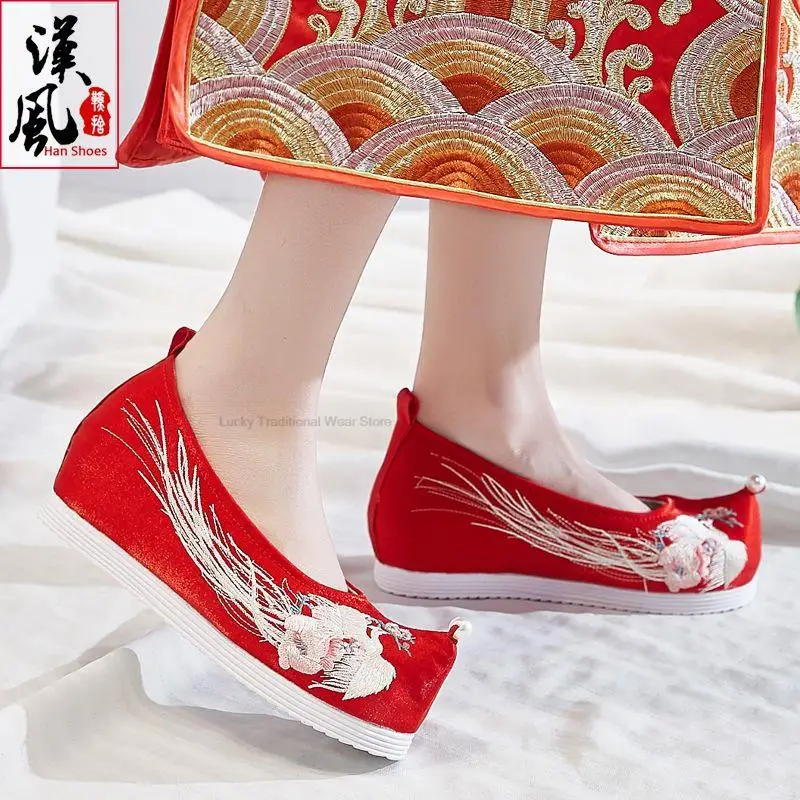 Chaussures Hanfu traditionnelles de style chinois, chaussures Hanfu de Pékin, chaussures brodées de style prairie, chaussures de mariage vintage