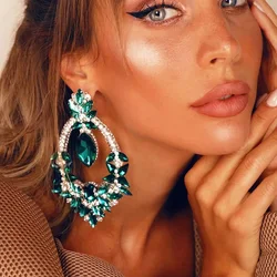 Stonefans Exaggerated Green Rhinestone Earrings for Women Drag Queen Accessories 2023 Oversize Crystal Dangle Earring Jewelry