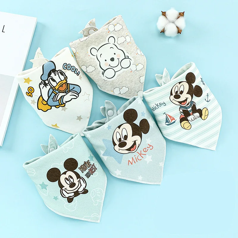 Disney Bib Mickey Minnie Newborn Infant Bib Boys Burp Cloth for Girls Baby Cotton Bibs Children Triangular scarf Wash Face Towel