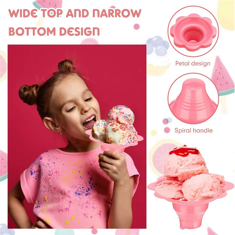 

ABRB-200 Pieces 4 Oz Colorful Shaved Ice Cups Flower Shaped Snow Cone Cups Leak Proof Plastic Snack Ice Cream Bowls