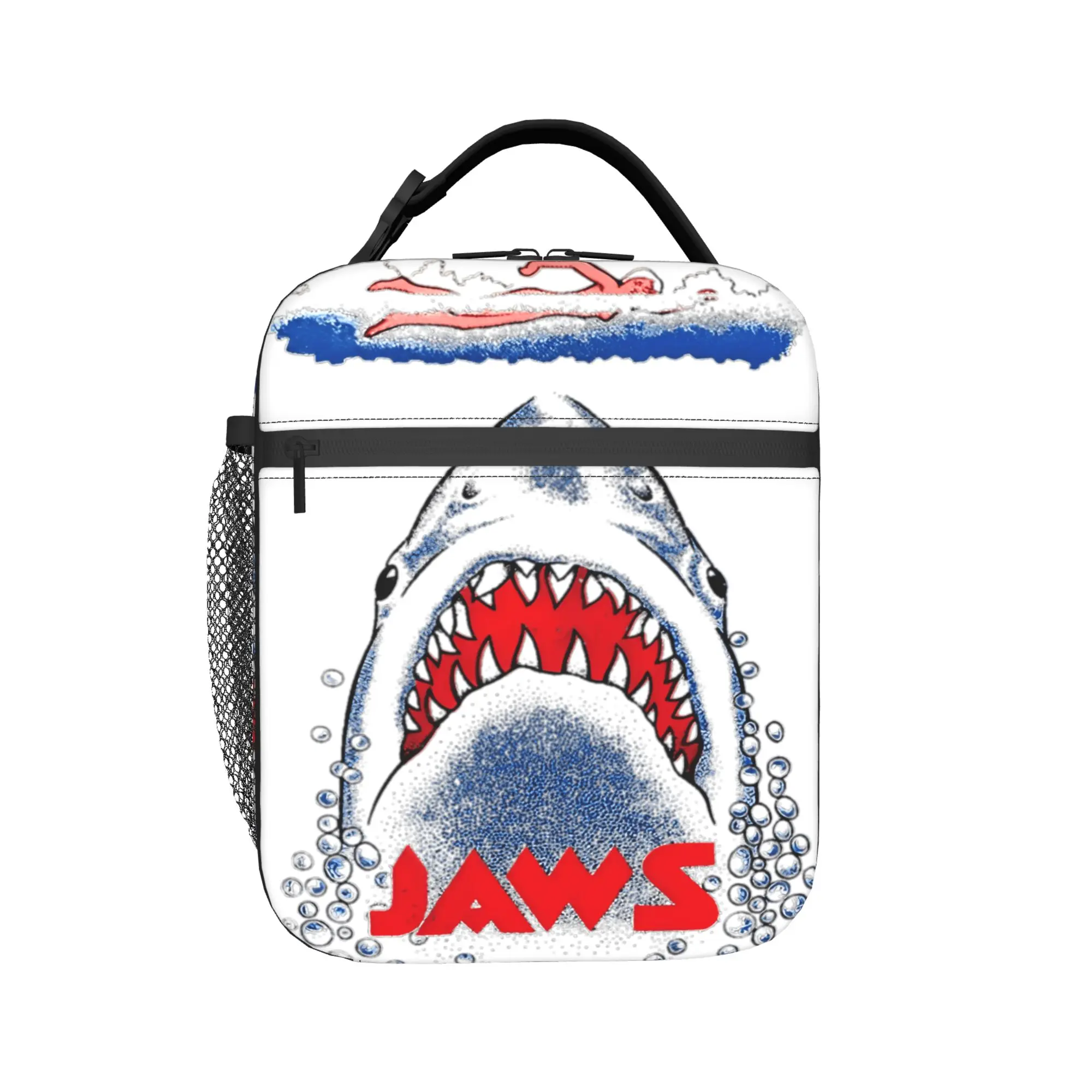 Jaws Shark Attack Sketch Poster Lunch Bag Travel Convenient Lunch Box For Child  Waterproof Graphic Cooler Bag