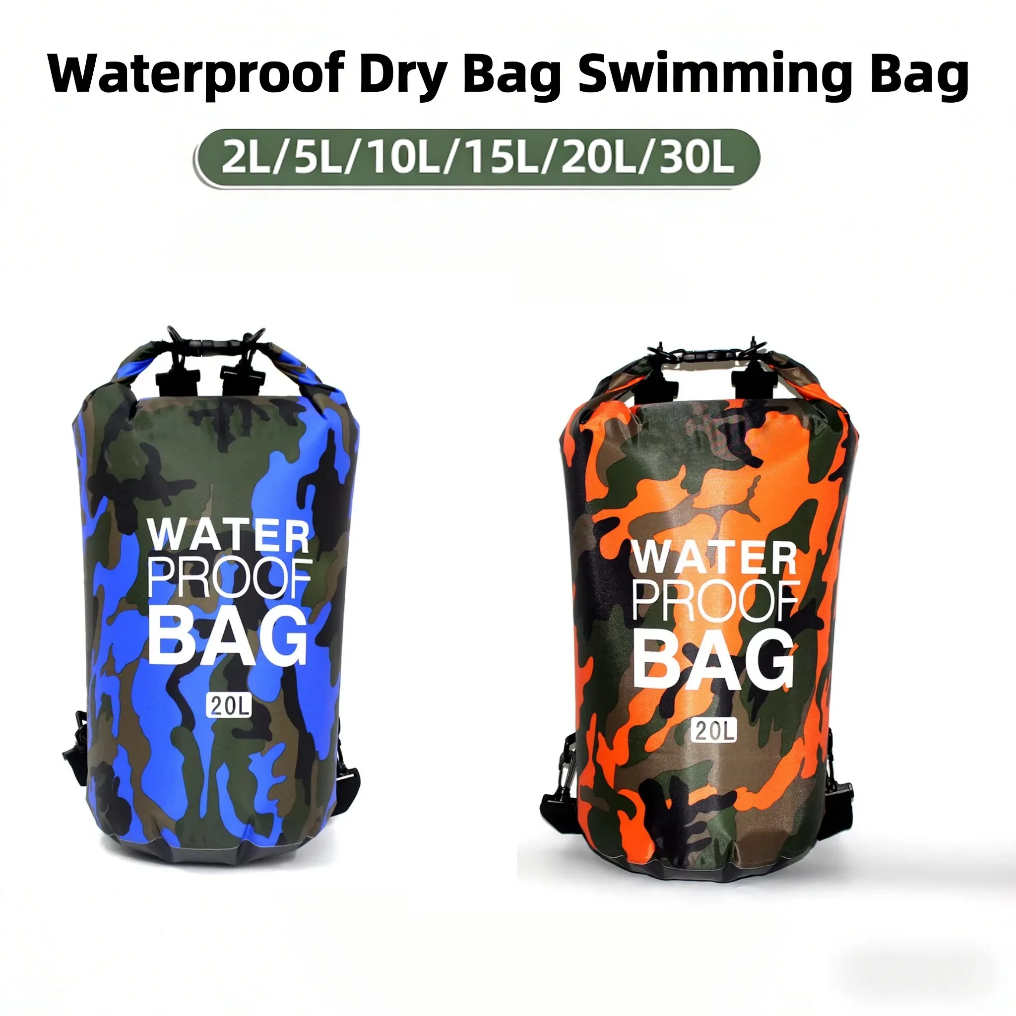 

Водонепроницаемый портативный гермомешок для рафтинга и дайвинга с камуфляжным рисунком, 2/5/10/15/20/30 л, из ПВХ, для плавания и речных походов