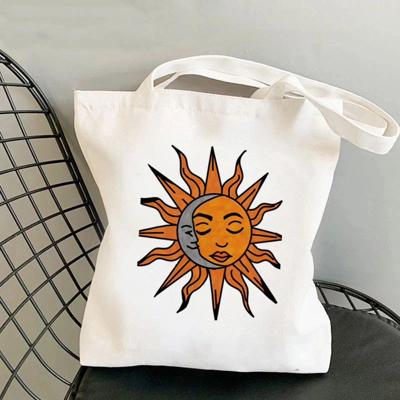 Women Shopper Bag Sun and Moon Printed Kawaii Bag Harajuku Shopping Canvas Shopper Bag Girl Handbag Tote Shoulder Lady Bag