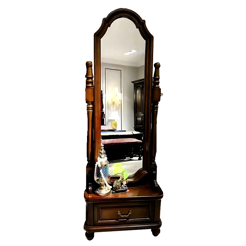 

European full length mirror, bedroom retro floor mirror, rotatable fitting mirror, explosion-proof makeup