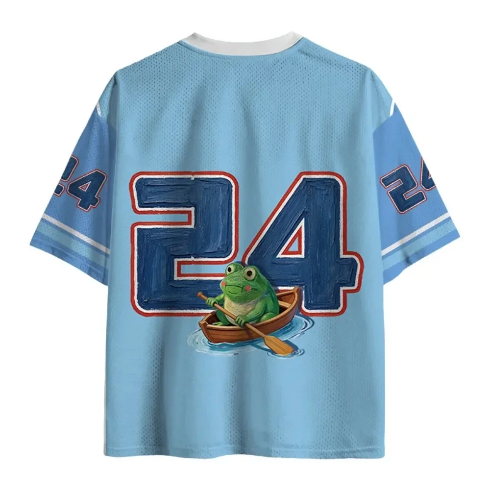 Interessanter Frosch 3D-Druck Schnelltrocknend Atmungsaktiv Sport Herren Damen V-Ausschnitt Lockerer Trend T-Shirt Modische Street Y2K Elternkleidung – Detail 7