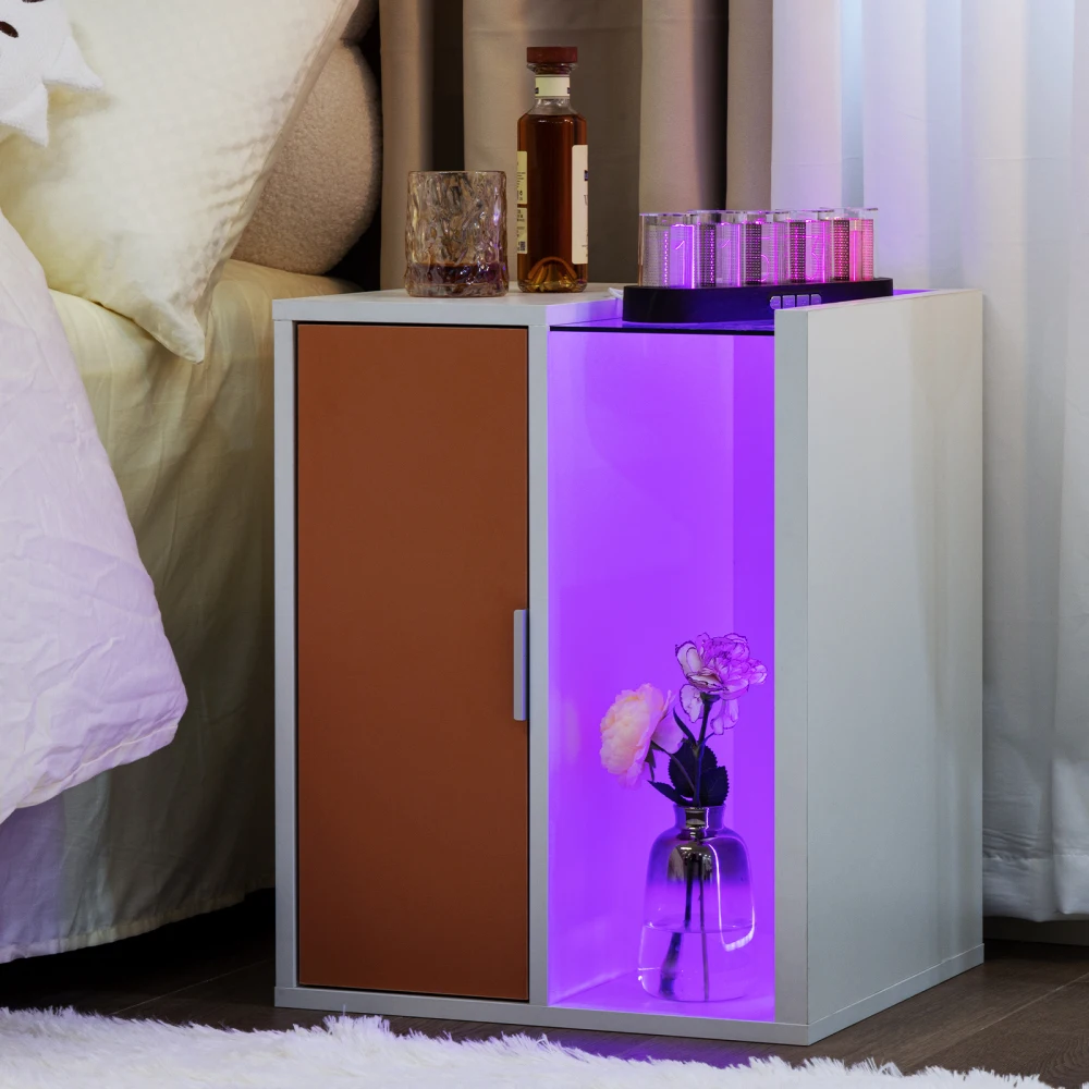 

LED Modern Bedside Tables with Storge Nightstands Wood Nightstand for Room Bedroom