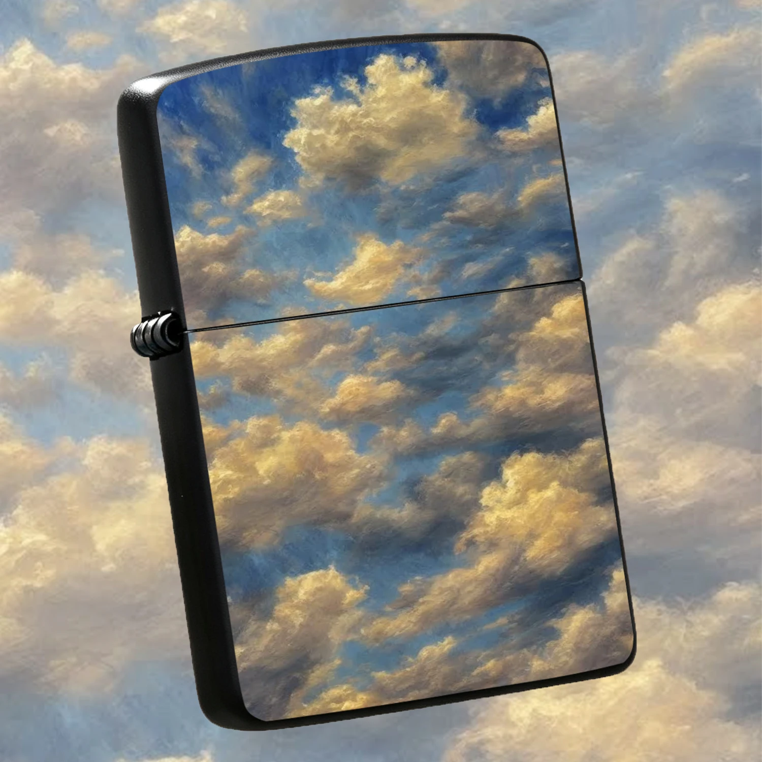 Vintage Artistic Sky Cloud Print Lighter Hand-Painted Golden Cloud Blue Sky Pattern Portable Ignition Tool Full Scenario Adaptation For Daily Travel Outdoor Trips Exquisite Atmospheric Personalized Practical Carry-On Item Ideal For Gifting