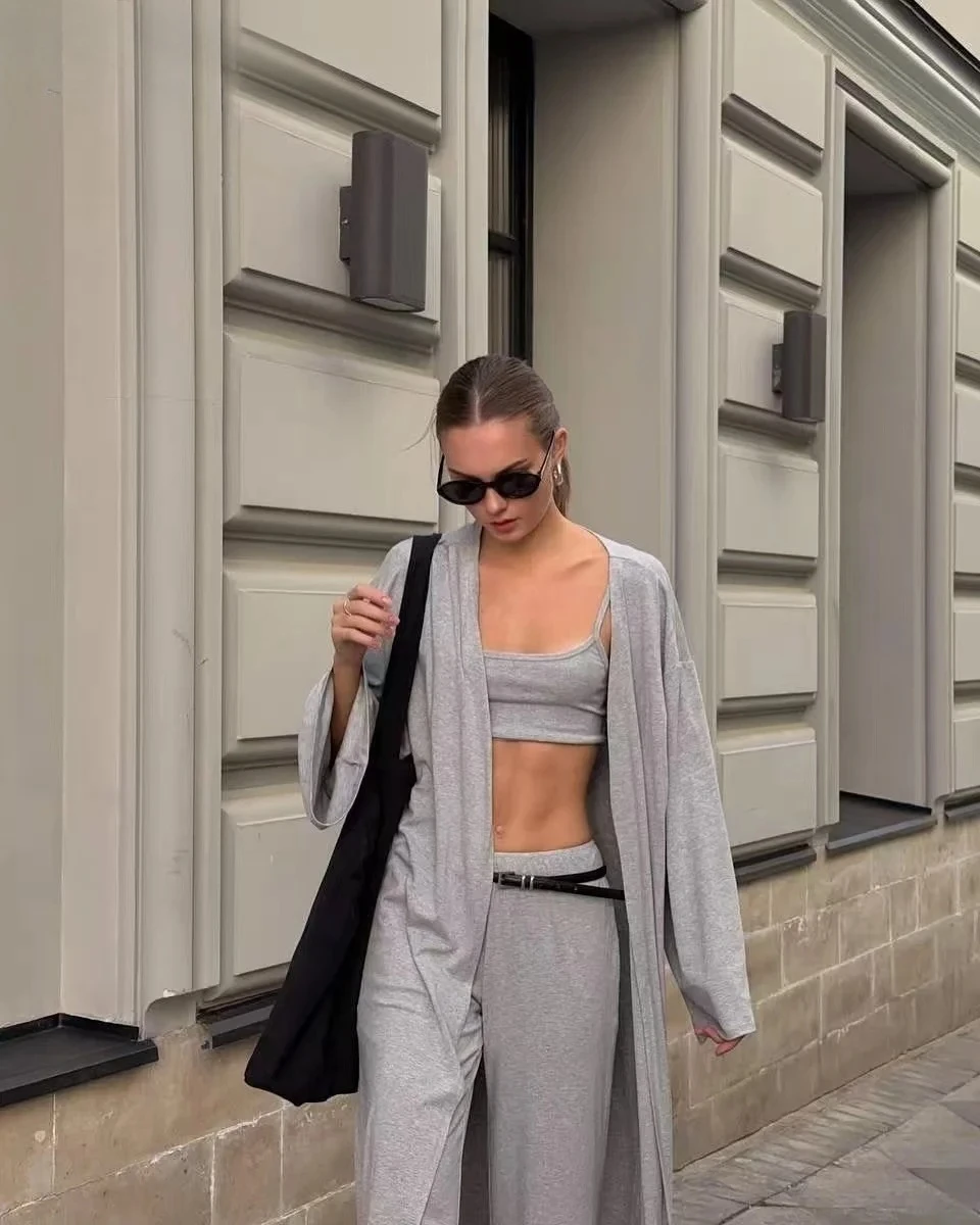 

Fashionable Modal Soft Loose Sets Women Casual Three Pieces Long Sleeve Cardigan High Waist Pants & Vest Outfits Tracksuit 2025