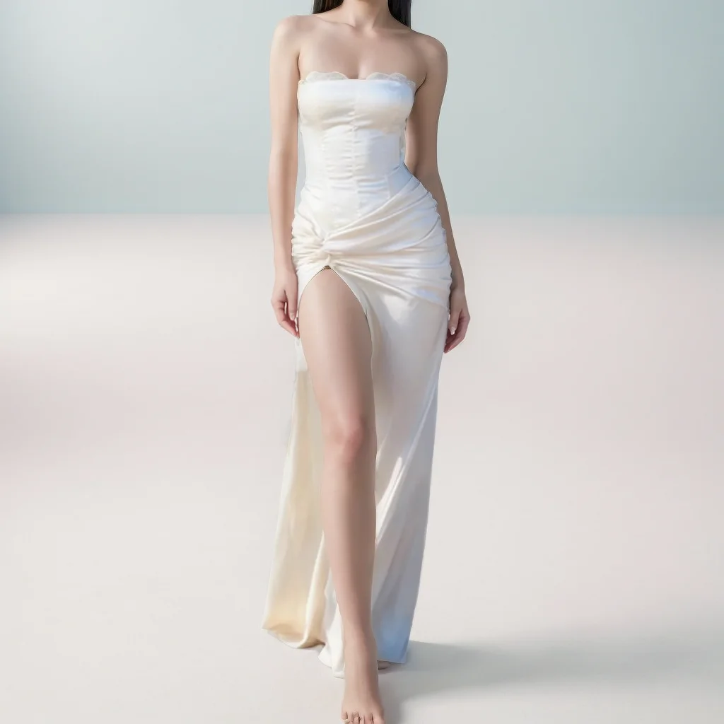 

Sexy Ruched High Side Split Long Formal Evening Dress White
