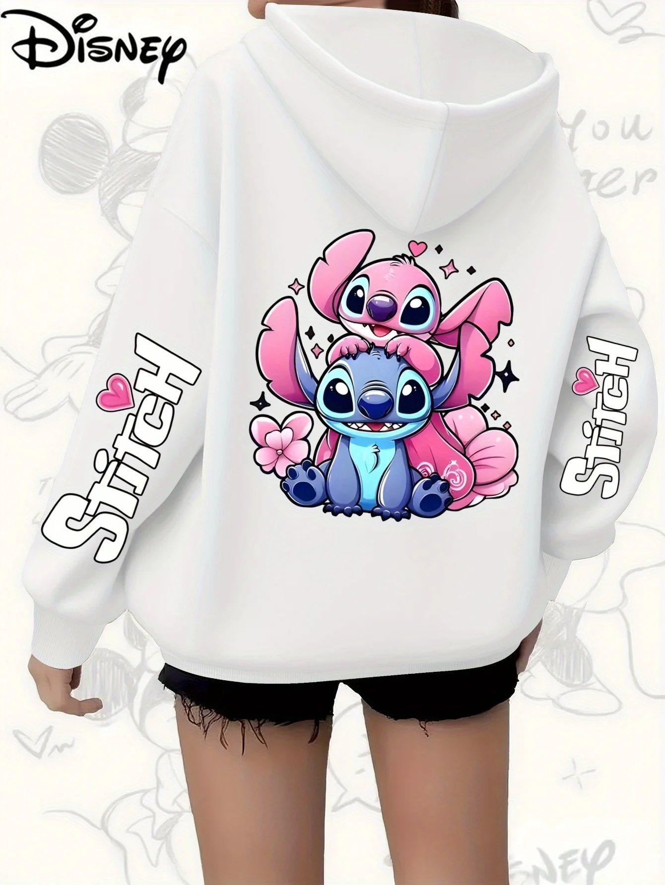 Autumn/Winter New Women's Wear Disney Stitch Hooded Sweatshirt, Cartoon-printed Birthday Top, Casual Pullover Sporty Sweatshirt