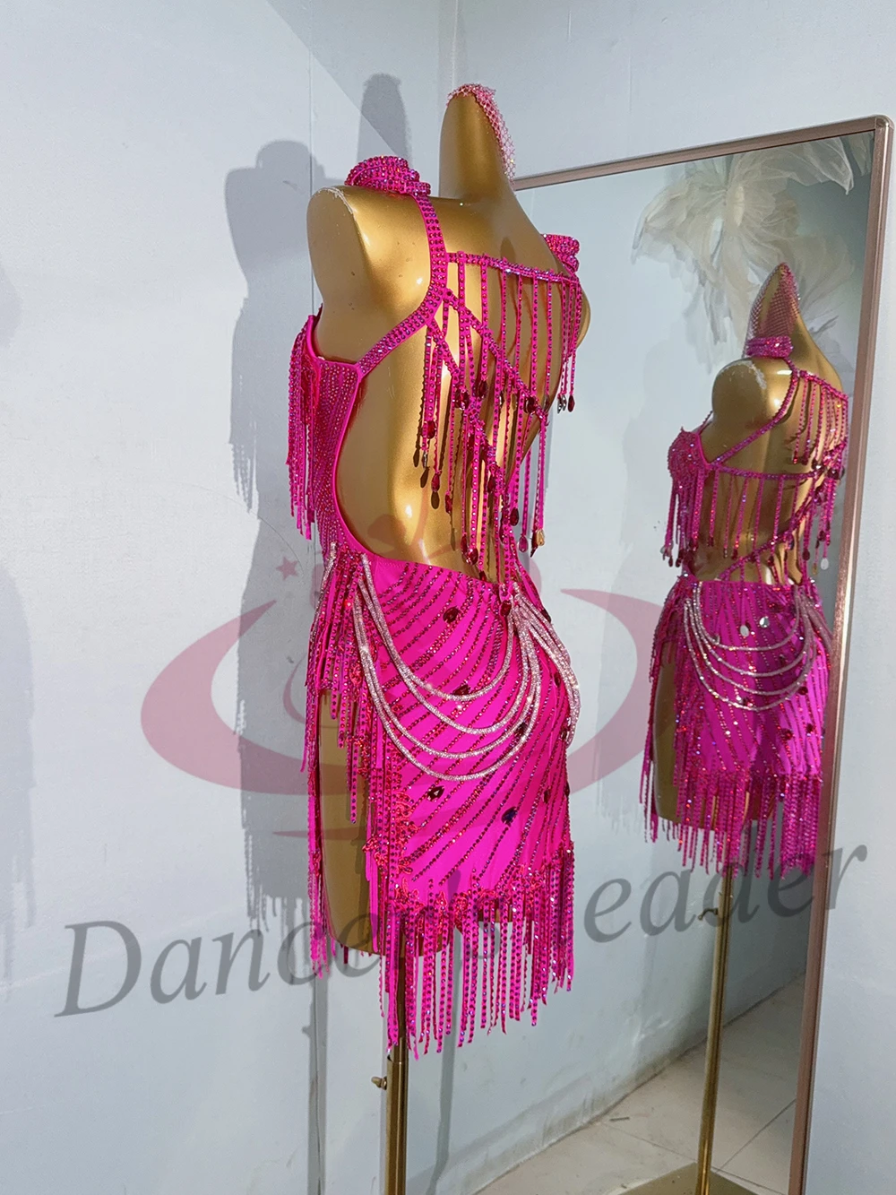 Latin dansjurk voor volwassenen en kinderen AB Stone High-End Aangepaste Diamond Strap Dress Tango Professionele dameskleding