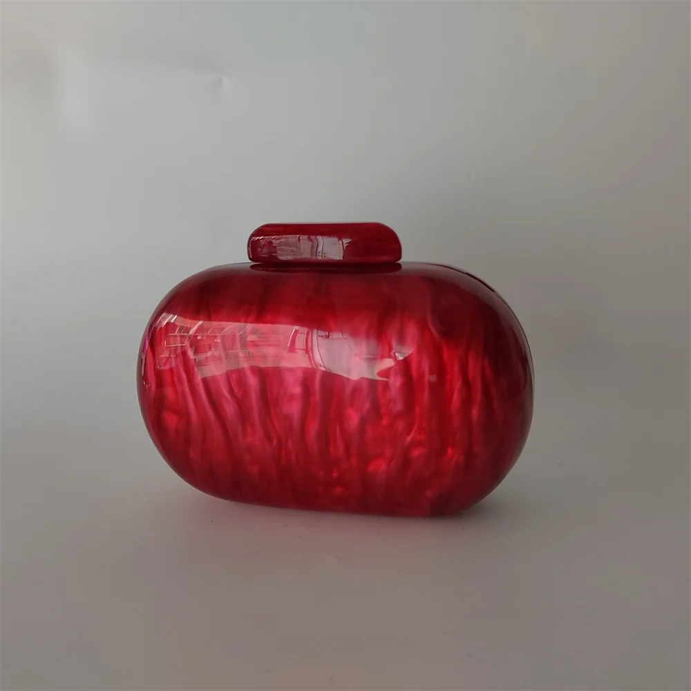 New Oval Shinny Pearl Red Marble Acrylic Box Clutches Evening Purses Women Trending Luxury Wedding Handbags Bolsa Feminine Bag