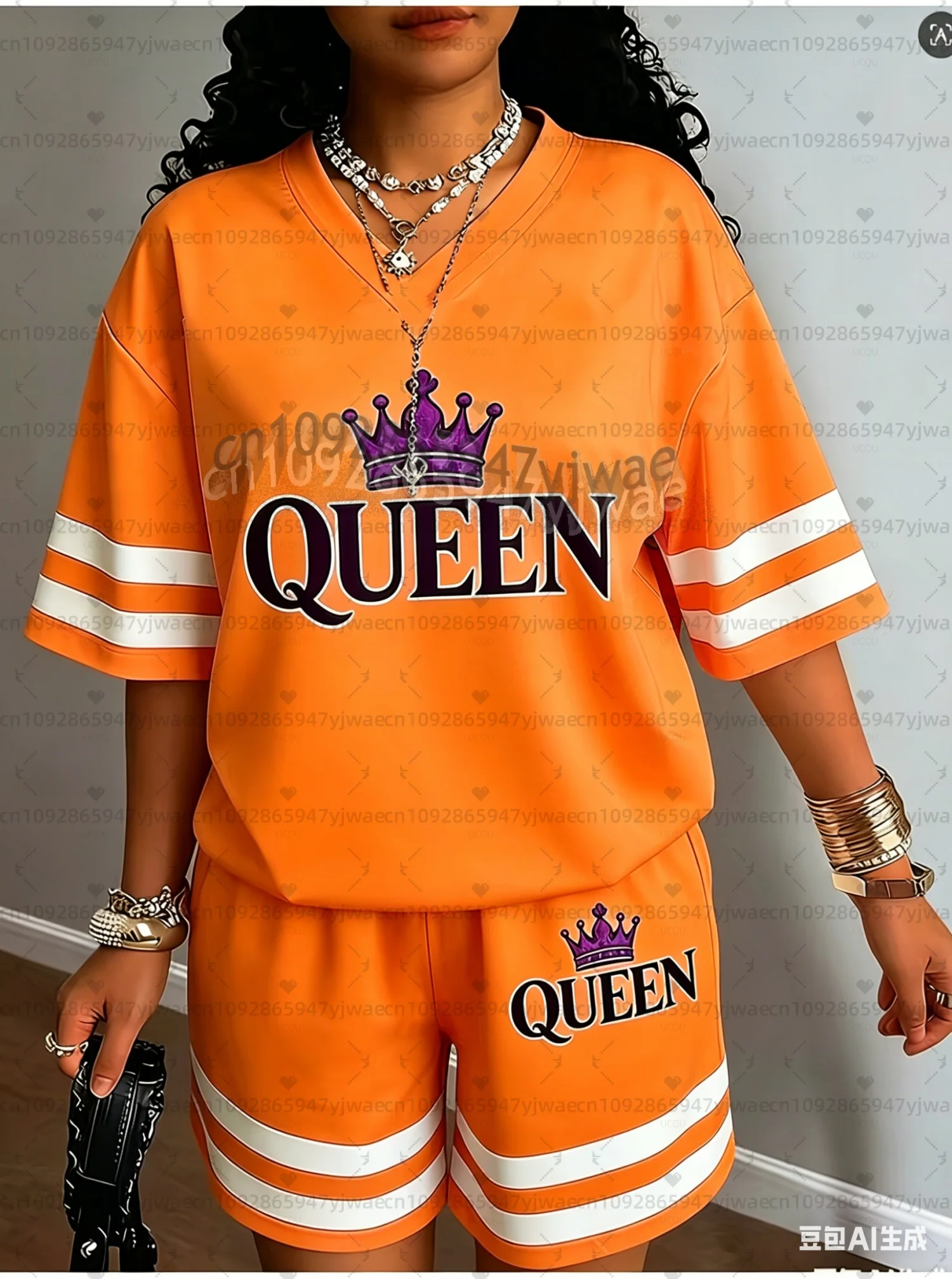 2026 Europe Letter QUEEN print  Women Casual Suit Women's T-Shirt + Shorts Women Tracksuit 2 Pieces Set Women Clothing