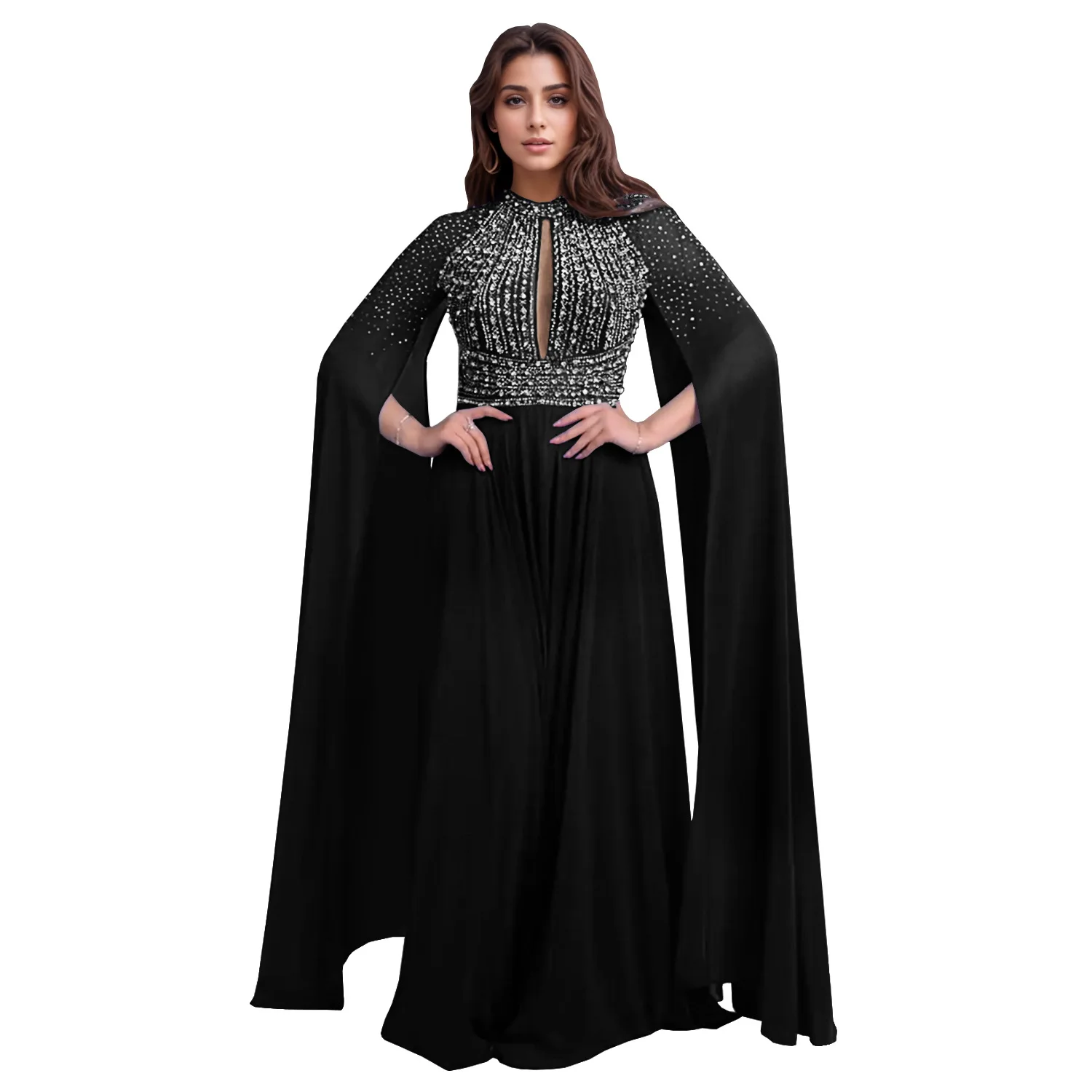 Ladies' Temperament Hot Stamping Sexy Long Skirt Party Dress Black