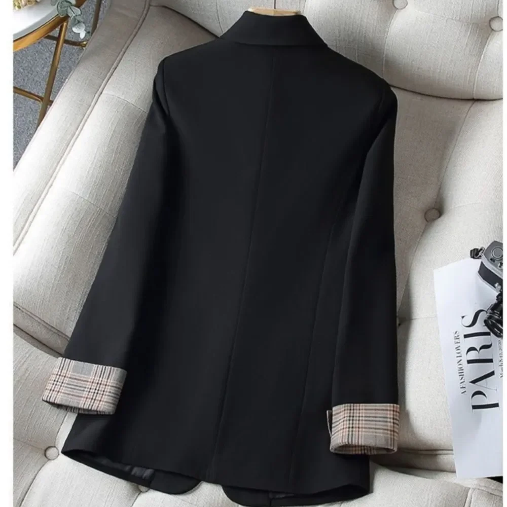

2025 Women's Suit Jacket Solid Color One Button Striped Patchwork Cuffs Suit Jacket Casual Commuting Office Lady Business Wear