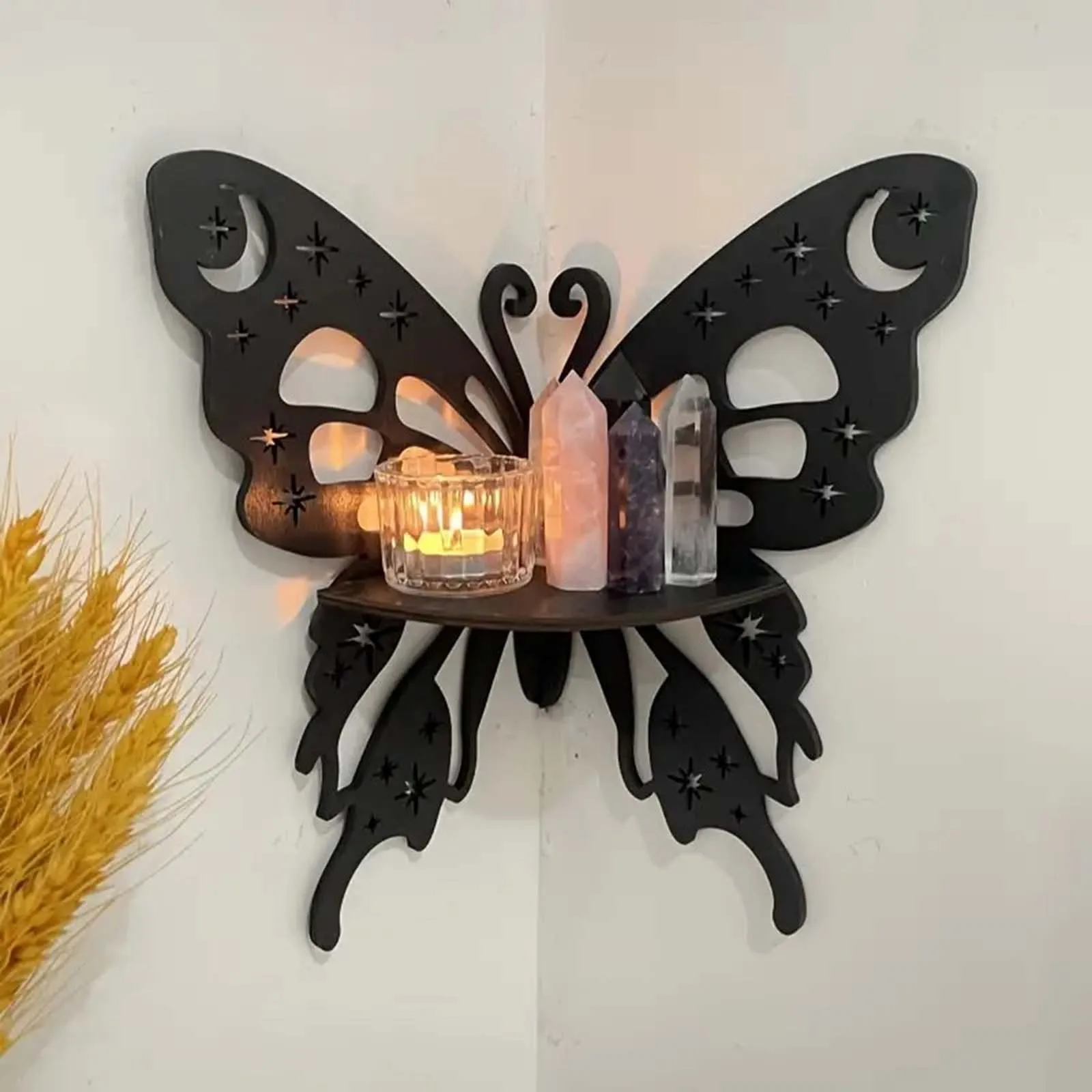 Estante esquinero de mariposa, decoración artística de pared, estante de pared bohemio, estante flotante decorativo para entrada, dormitorio, oficina, sala de estar y dormitorio