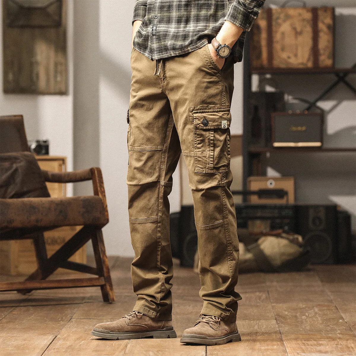 

Осень-зима, эластичные уличные брюки из чистого хлопка, большие размеры, износостойкие тренировочные брюки, армейские брюки с несколькими карманами, рабочие брюки для мужчин