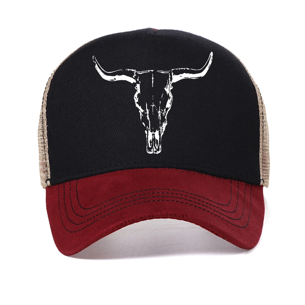 

Bull Skull Graphic Print baseball cap Casual for Men women Snapback hats outdoor adjustable Breathable trucker hat Sunscreen Hat