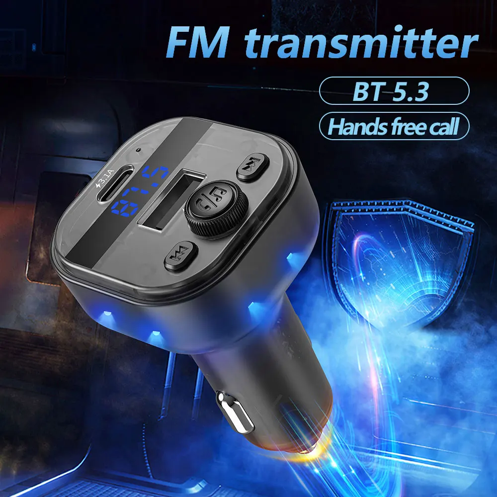 Car Charger FM Transmitter Bluetooth Audio Car MP3 Player Auto Radio Handsfree Adapter Type-C USB 3.1A Fast Charger