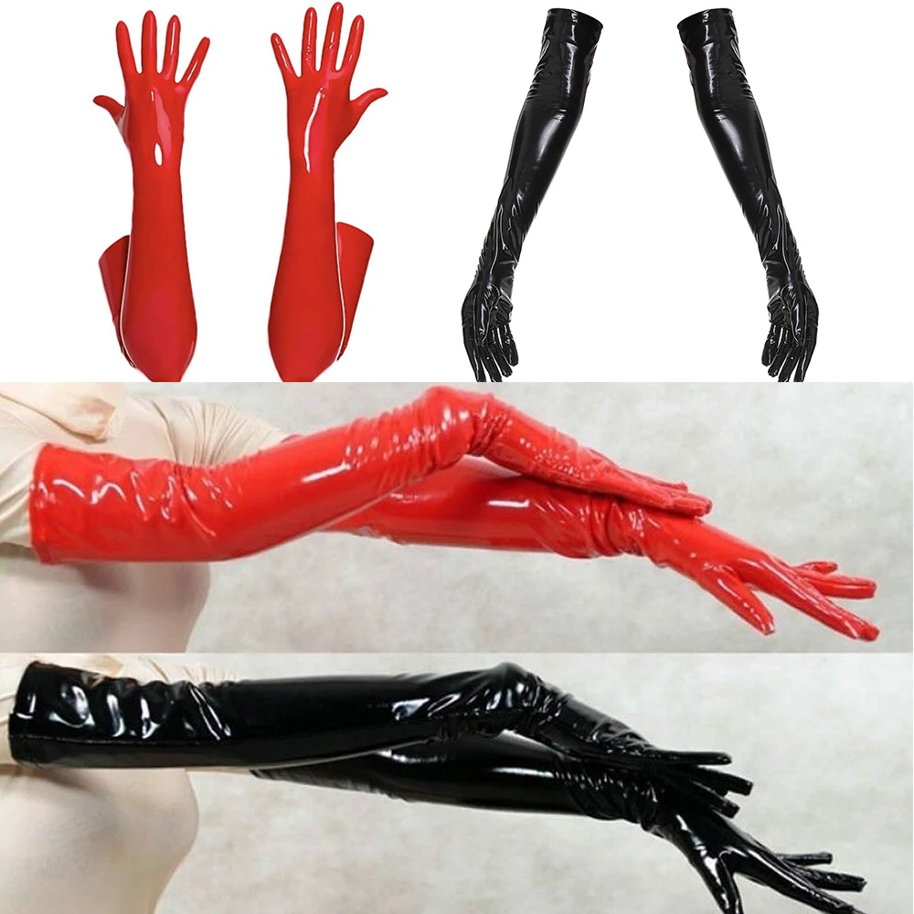 Guantes largos de látex para mujer, manoplas sexys de aspecto húmedo, ropa de noche extoica, fetiche gótico, accesorios de ropa, color negro y rojo