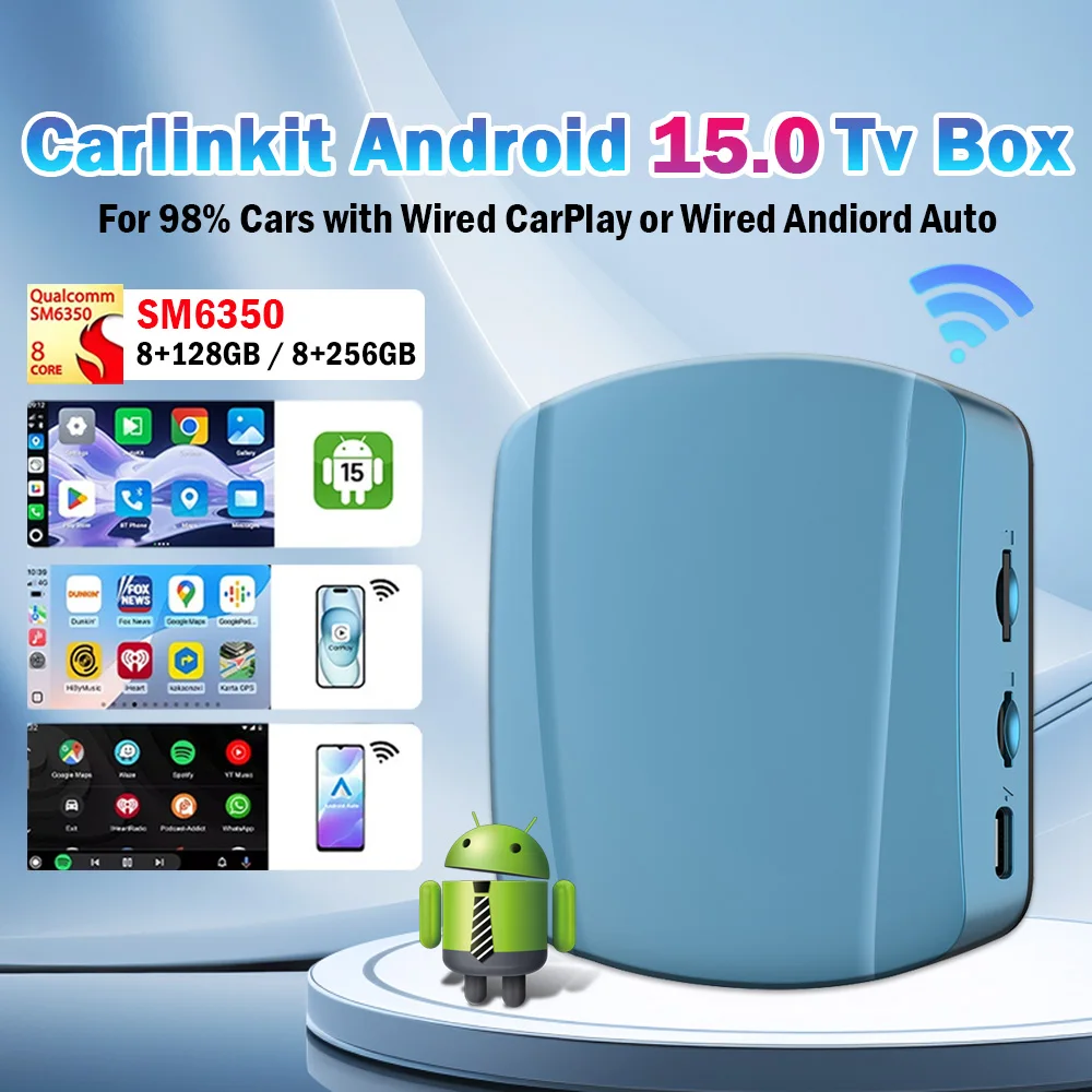 

New Carlinkit 2025 Android 15 AI Box 5G Wireless Carplay Android Auto TV Box SM6350 Car Streaming Box 8+256GB For Youtube/Netfli