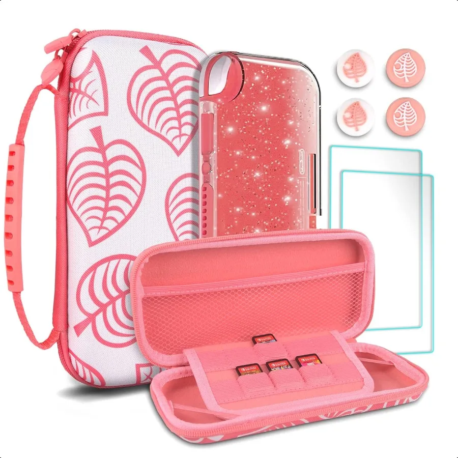

Carrying Case for Switch lite Shockproof Portable Travel Bag with Glitter Galaxy cover Screen Protectors and Cute Leaf Thumb G