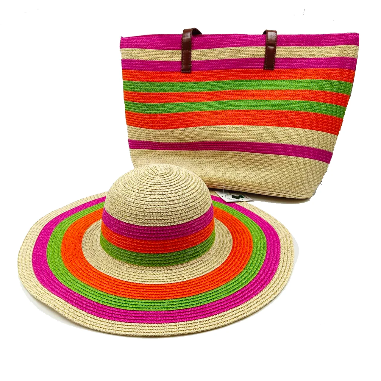 Colorful Striped Straw Hat Bag Set Summer Hat Women\'s Handwoven Bucket Bag Outdoor Sun Protection Hat  gorras para mujer