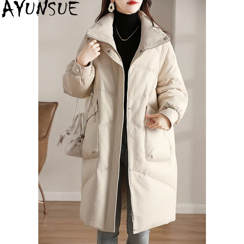 AYUNSUE Schaffell Echtes Leder Jacke Frau 90% Weiße Ente Unten Mantel Frauen Winter Kleidung Neue in Outer Jaqueta De Couro