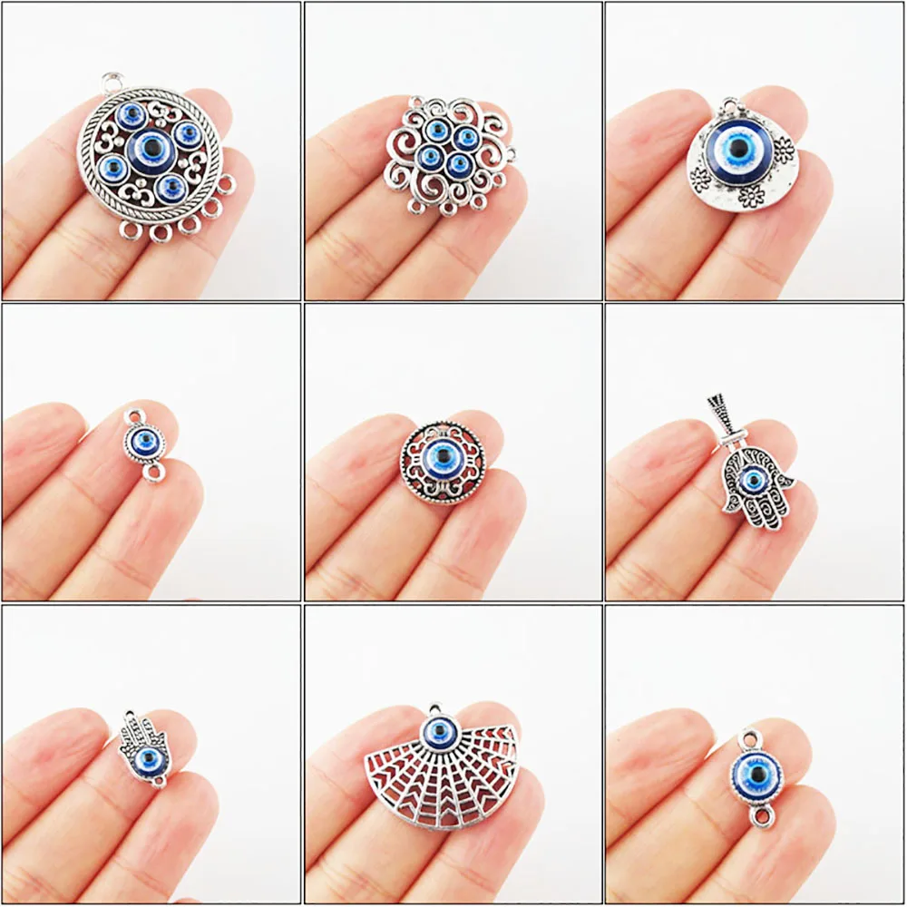 Fashion New Fans Palm Heart Flower Charms Blue Resin Pendants Connectors Tibetan Silver Plated