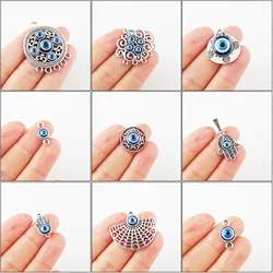 Fashion New Fans Palm Heart Flower Charms Blue Resin Pendants Connectors Tibetan Silver Plated